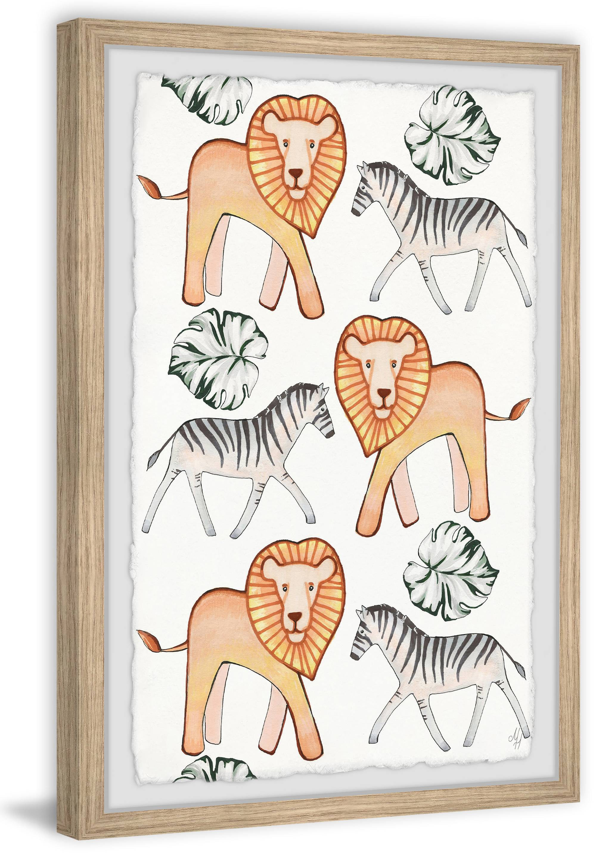 Marmont Hill Zebra And Lion Palms Framed Wall Art, 16.00" x 1.50"