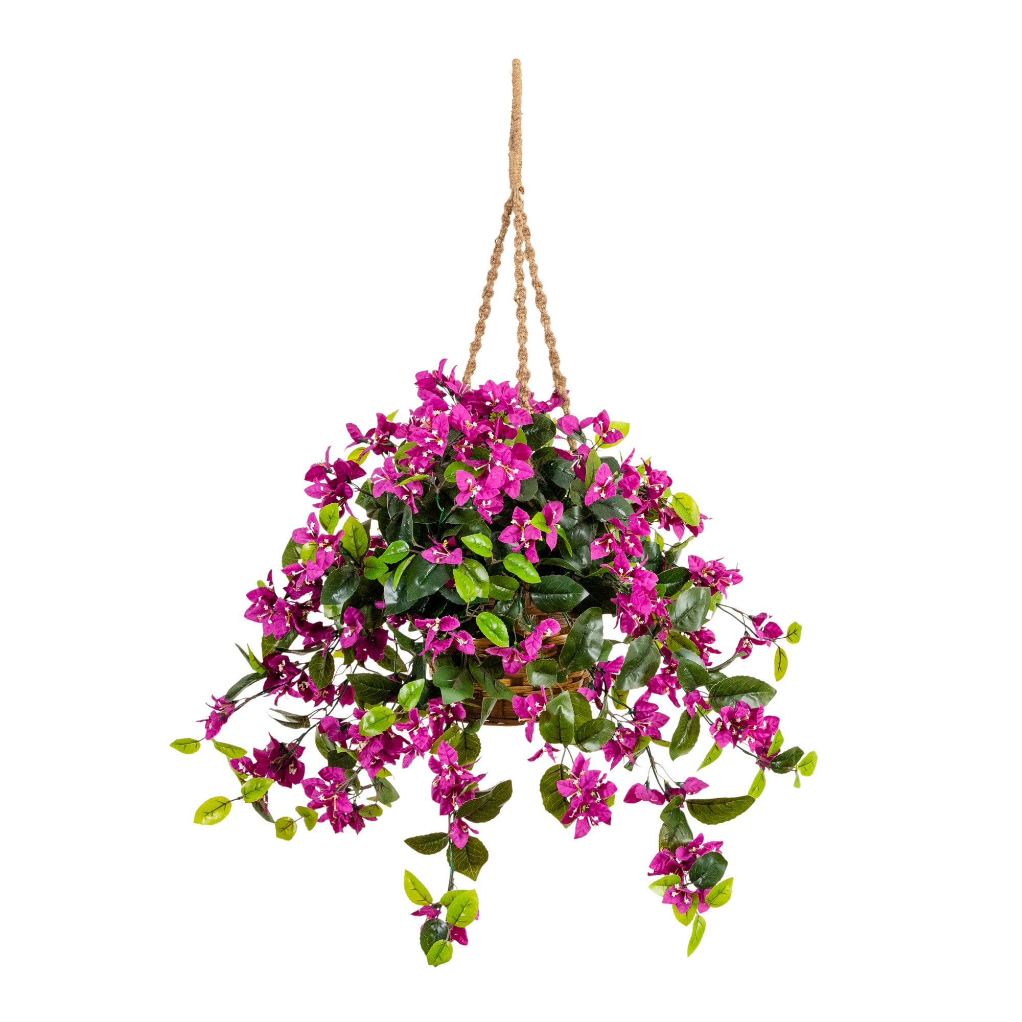 Nearly Natural UV-Resistant Outdoor Artificial Bougainvillea with Hanging Basket - 28" - Purple