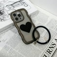 thumbnail image 4 of Black Heart Phone Case Compatible with iPhone 12, Cute 3D Big Love Heart Phone Case, Curly Wave Shape Clear Heart Phone Cover with Round Bracelet for Women Girls, 4 of 12