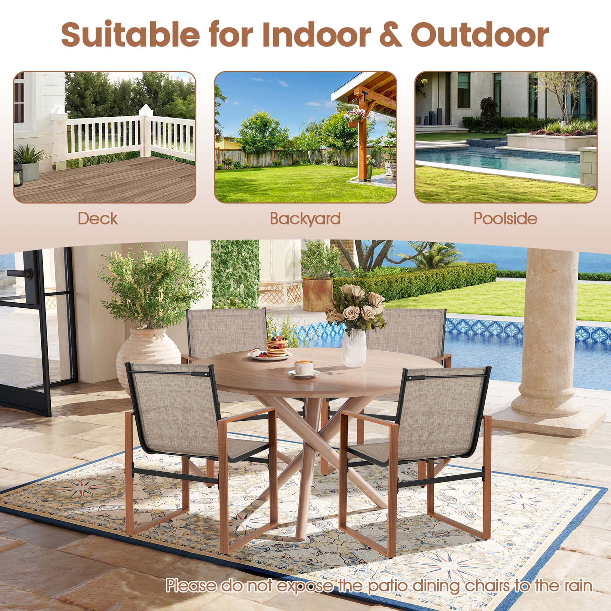 Gymax 2 PCS Outdoor Dining Chairs Patio Furniture Chair w/ Breathable Seat & Backrest Brown