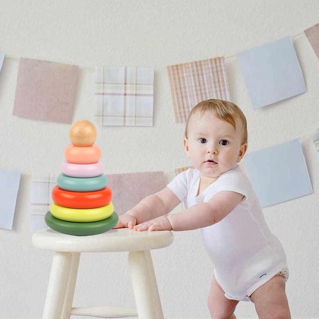 Anillos de apilamiento Montessori para bebés Juguetes Apilador geométrico Juguetes de desarrollo sensorial para para niñas A Hugo anillos de apilamiento de arco iris