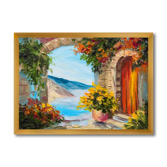 Designart 'House With Colorful Flowers Near The Sea Summer Season' Nautical & Coastal Framed Art Print