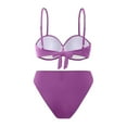 thumbnail image 3 of Womens Bikini Solid Color High Waisted Bikini Set Push Up Bralette Top with Ruched Brief Sweetheart Neck Two Piece Light Purple L, 3 of 6