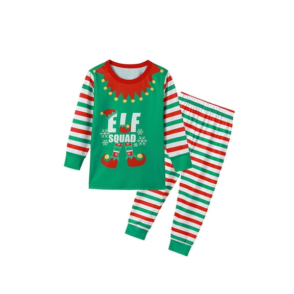 Bagilaanoe Christmas Family Matching Dad Mom Kid Pajamas Green Elf Striped Xmas Sleepwear Set