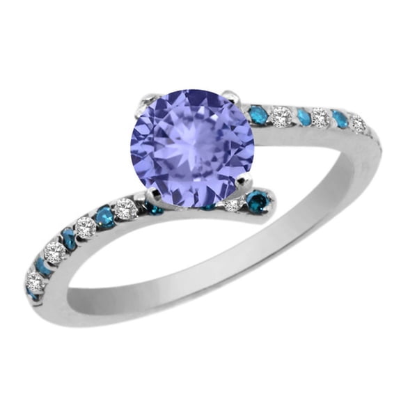 Gem Stone King 1.21 Ct Round Blue Tanzanite White Topaz 925 Sterling Silver Engagement Ring (Size 6)