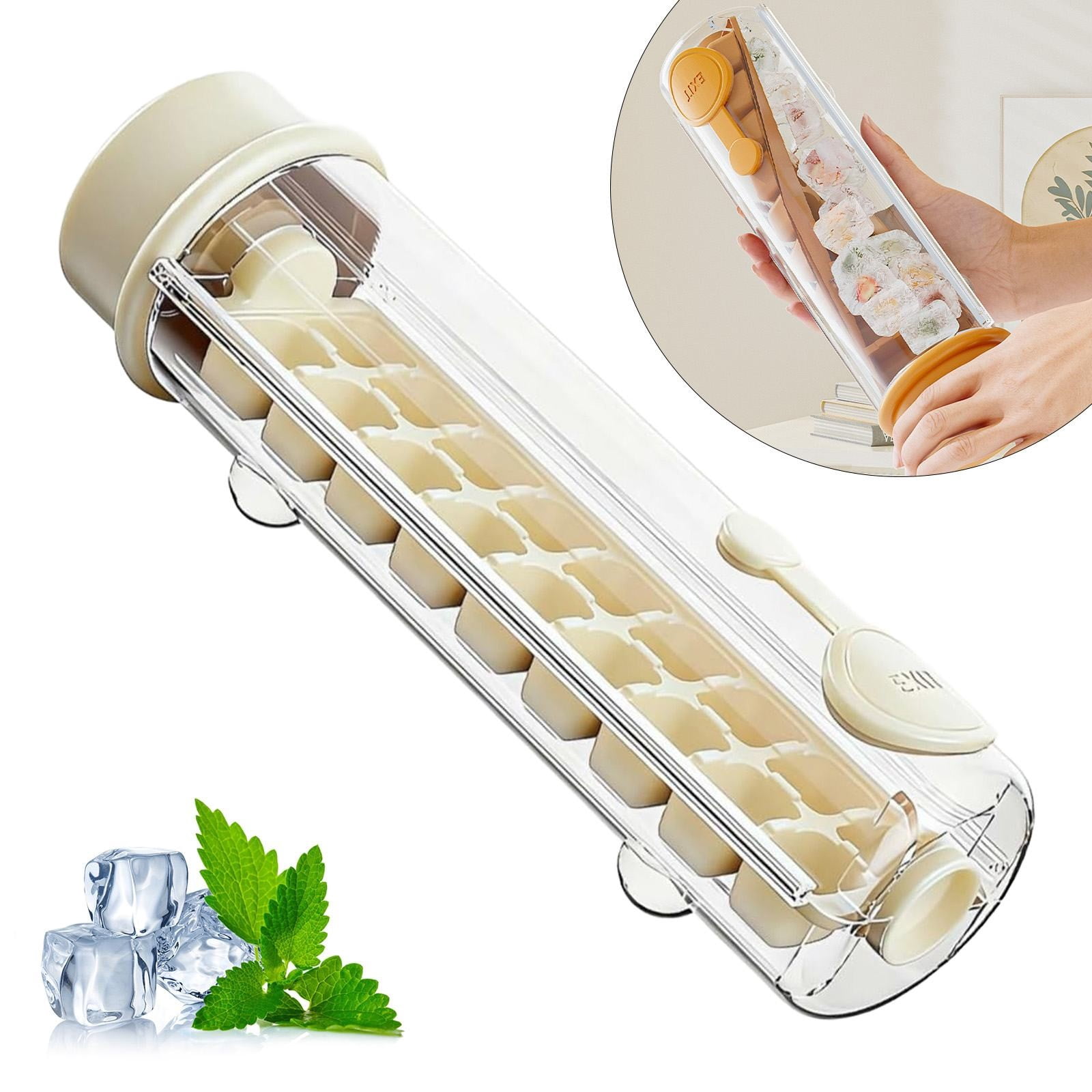 One Glass Ice Maker, One Hand Press Ice Cube Tray, Portable Glass Ice Maker with Storage Container,Press Ice Tray Mold, Square Ices Tray Cup for Whiskey, Cocktails, Coffee, Home Crafts