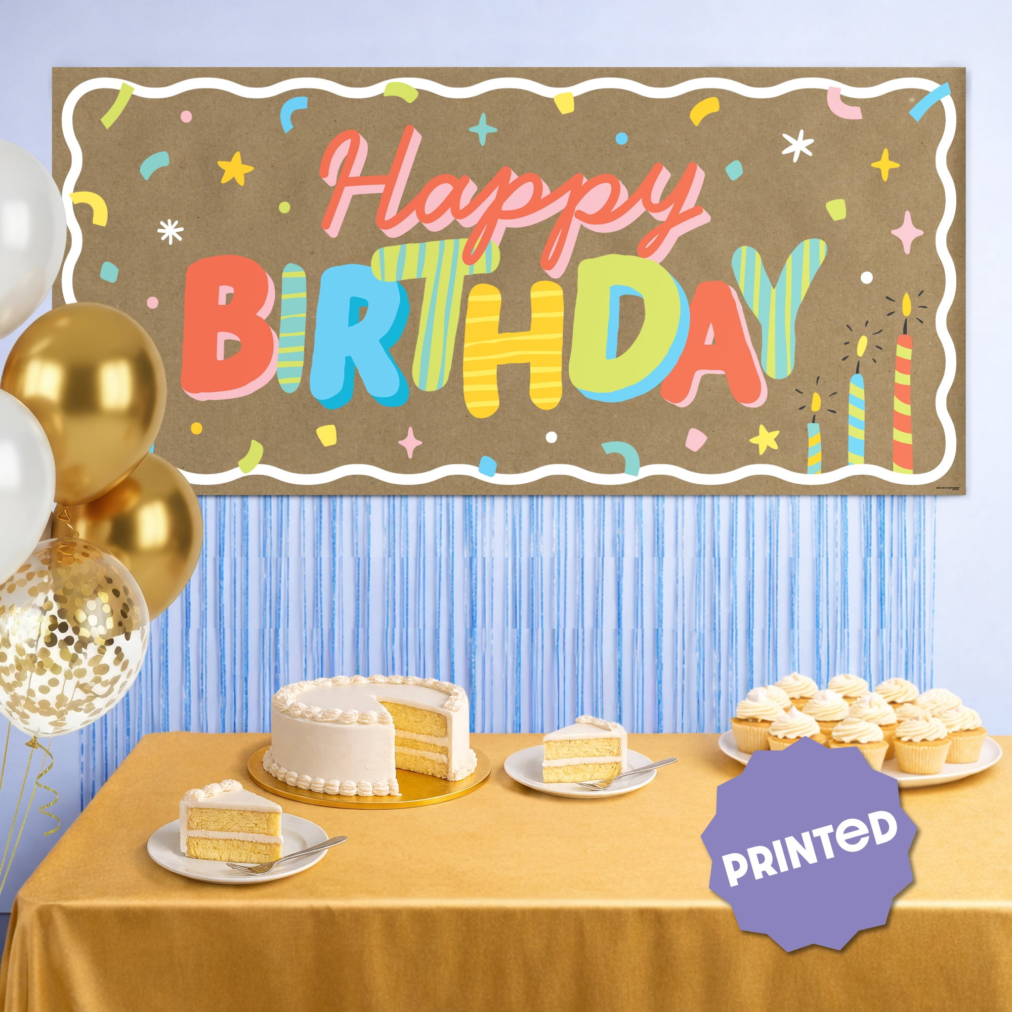 Big Dot of Happiness Party Time Birthday Kraft Paper Banner, Colorful Birthday Banner, Printed Brown Paper Party Sign Decoration – 1 Count