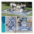 thumbnail image 5 of Reversible Outdoor Rug Carpet, 9' x 12' Waterproof Plastic Straw Rug, Portable RV Camping Rugs with Carry Bag, Large Floor Mat for Backyard, Deck, Picnic, Beach, Blue & White Floral, 5 of 9