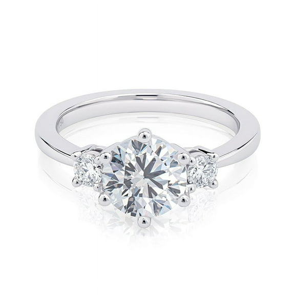 Veda Jewel 1.39 Ct Round Cut Three Stone Engagement Ring - 14K White Gold Plated Simulated Diamond - Prong Set Wedding Ring for Women - Ideal Anniversary, Birthday & Proposal Gift
