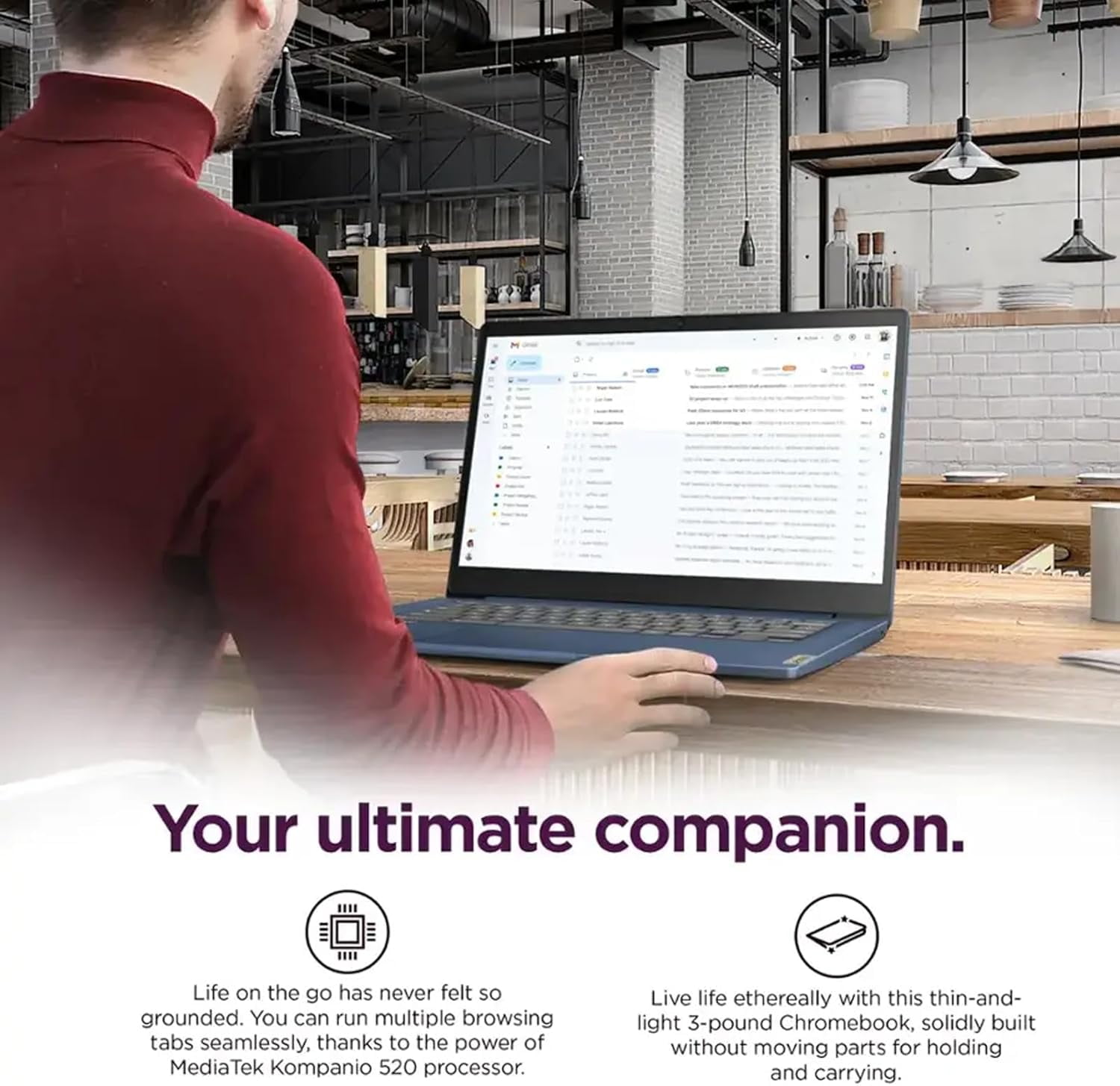 Lenovo IdeaPad Slim 3 Chromebook - 14'' Touchscreen Full HD Display • MediaTek Kompanio 520 CPU • 4GB RAM • 64GB eMMC & 256GB Micro SD Card • Wi-Fi 6 • for Business Student • Chrome OS • Blue