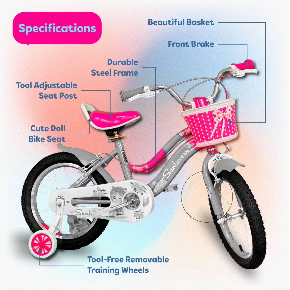 Sunloverr Kids 12 Inch Bicycle for Girls Ages 3-5 Years