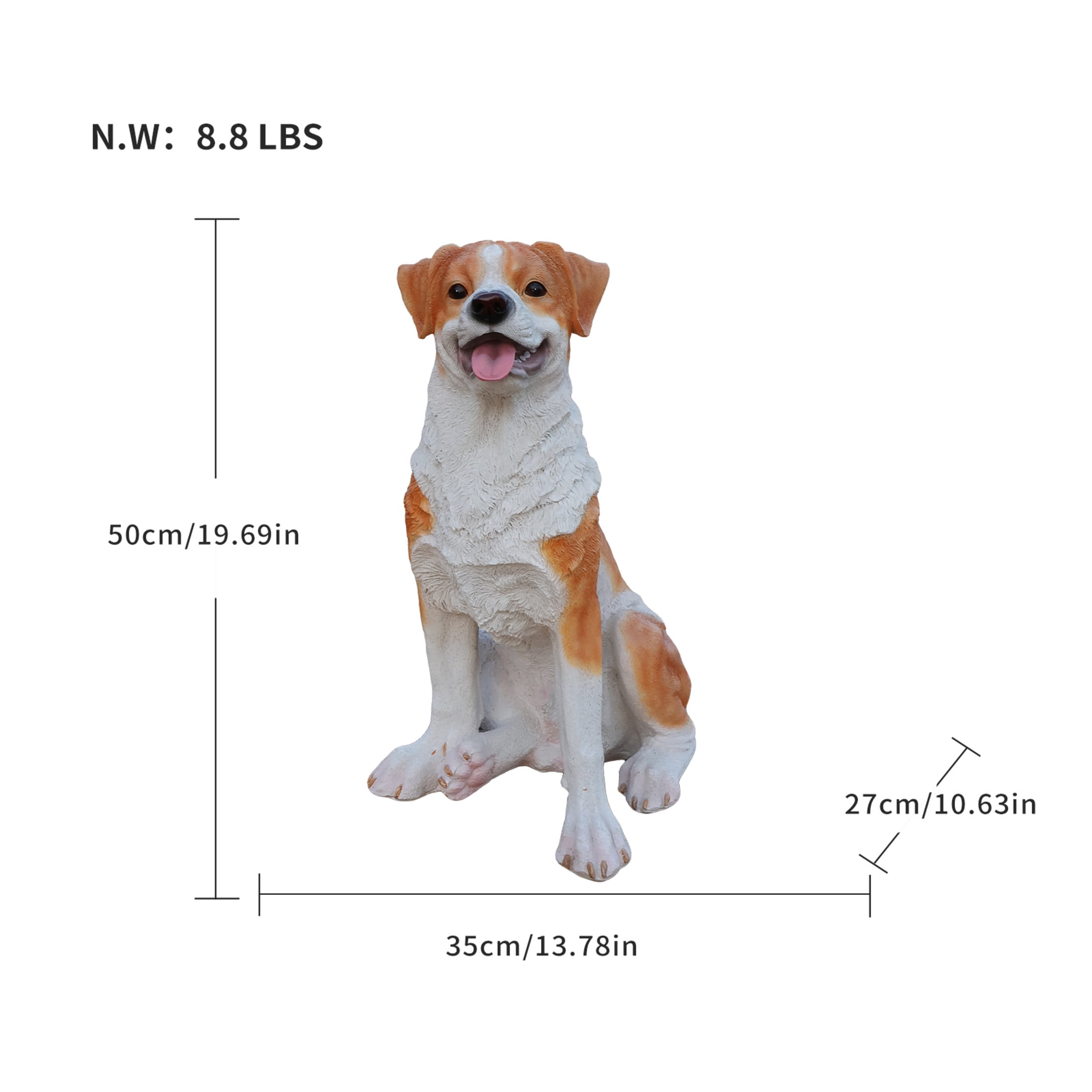 Noble House Lifelike Sitting Hound Dog Statue, Realistic Resin Animal Figurine for Outdoor Garden Decor, Brown White