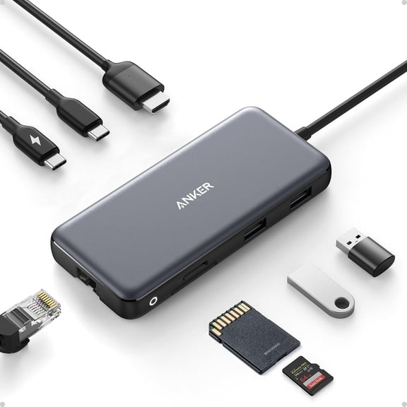 Anker USB-C Hub, 8-in-1 Multiport Ethernet Adapter with 4K@60Hz HDMI Port 85W Max PD, 10Gbps USB-C & 2 USB-A Data Ports, microSD/SD Card Reader, for USB C Laptops, MacBook Pro, XPS, iPad and More