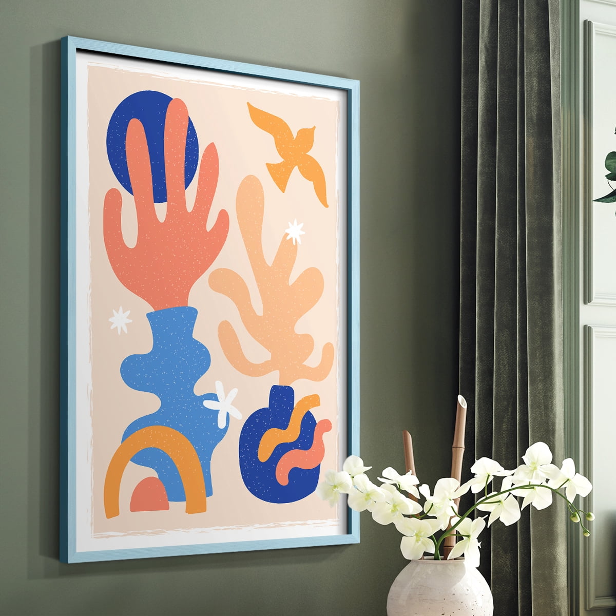 Matisse CDLXII in Blue Solid Wood Framed Print No Nail Hanging
