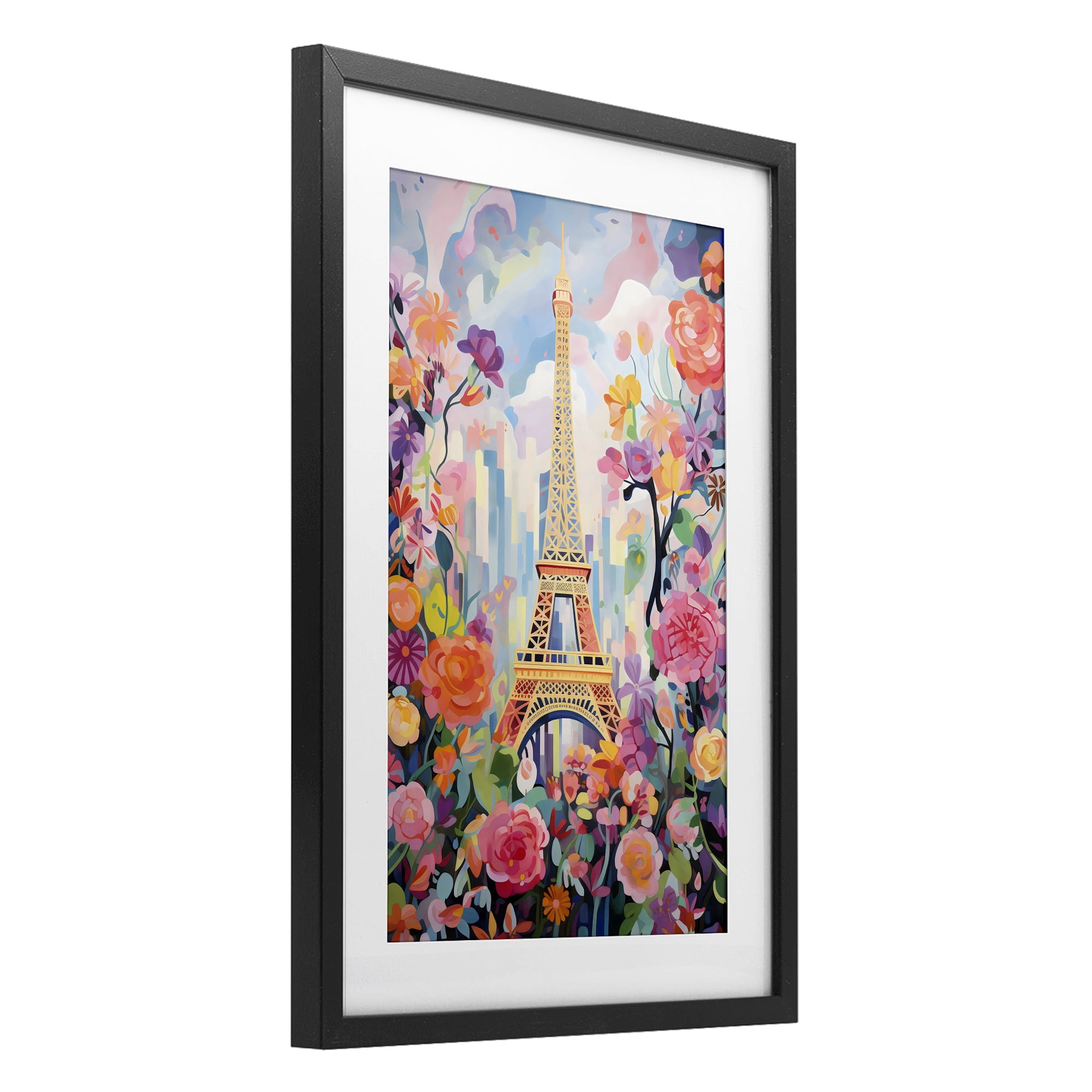 Stupell Industries Eiffel Tower Surrounded By Florals Black Framed Print Under Glass, design by Creative Studio