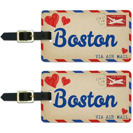 Air Mail Postcard Love for Boston Luggage Suitcase Carry-On ID Tags, Set of 2
