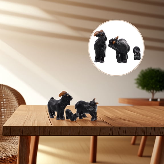 IBASETOY 3Pcs Realistic Black Sheep Models Resin Figurines for Home and Office Decor
