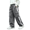 thumbnail image 5 of BXJX Boys Cargo Pants 14-16, Straight‑Leg Side Stripe Multi Pocket Elastic Waist Casual Trousers, 5 of 9