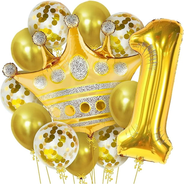 Heytea, Globo Dorado 1 Para El Primer Cumpleaños - 42 Pulgadas, Globo Corona - Globo Dorado Número 1 Con Juego De Globos De Confeti - Globos Para El Primer Cumpleaños Decora