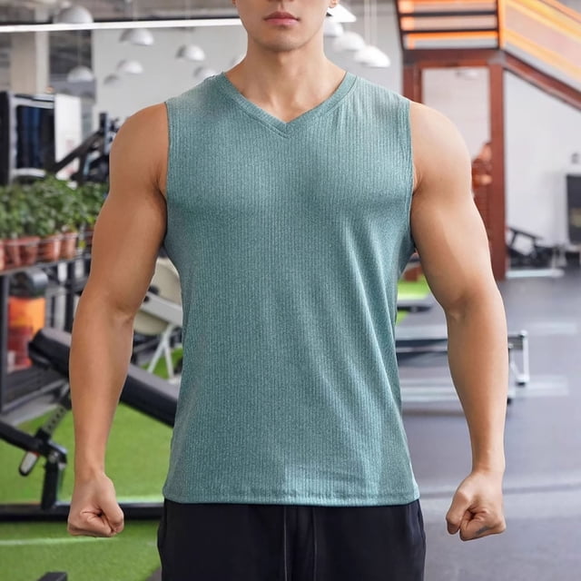pstuiky Camisetas sin mangas para hombre, Camiseta de tirantes para hombre, color liso, para deportes al aire libre, fitness, tiras finas, transpirable. Camisas de hombre m