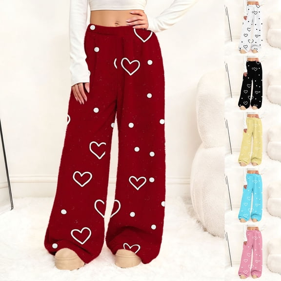 TAGOLD Women Casual Pants Solid Color Wide Leg Pants Elastic Waist With Side Pockets Full Length