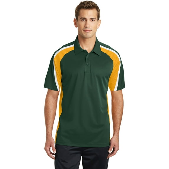 Sport-Tek ST654 Micropique Mens Tricolor Polo Shirt - Forest Green/Gold/White - XS