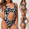 thumbnail image 2 of DPTALR Maillot de Bain une Pièce pour Femmes avec Imprimé Marguerite et Col en V Profond, 2 of 9