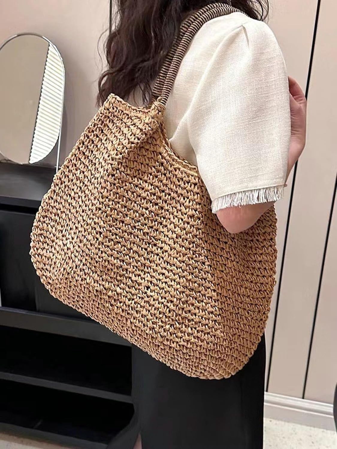 Zhengup Straw Beach Bag for Women Tote Purse Shoulder Bag Everything Holiday Work Everyday Summer Outdoor Vacation