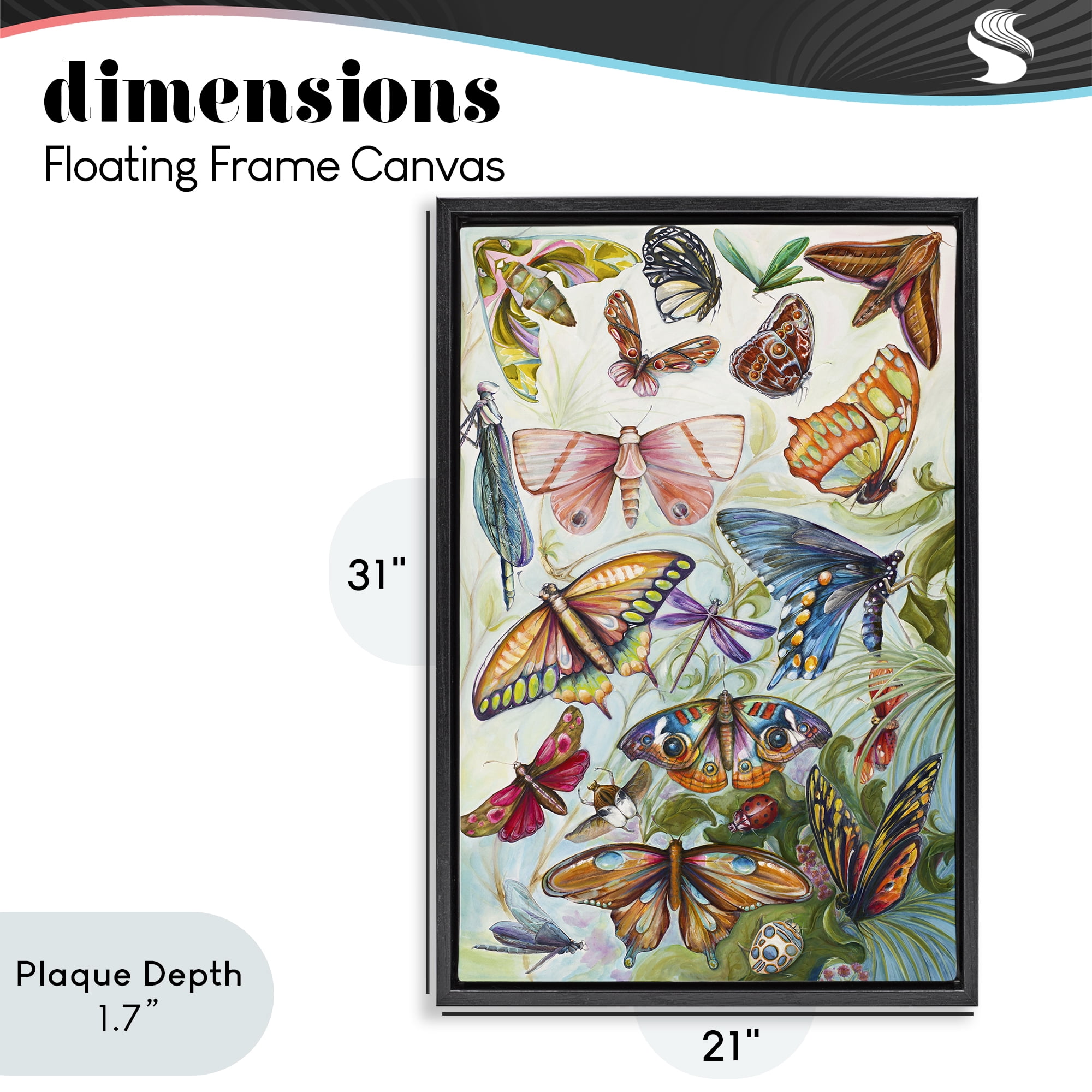 Stupell Industries Colorful Butterfly Conservatory Black Framed Floater Canvas Wall Art, design by Diannart