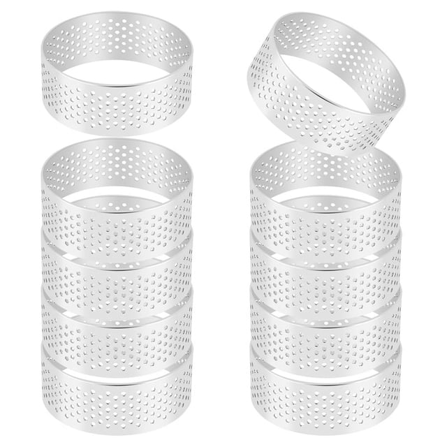 Paquete de 10 Anillos Tarta Acero Inoxidable 5 Cm, Anillo Mousse Pastel Perforado Resistente al , Herramientas Donut para Hornear Redondo