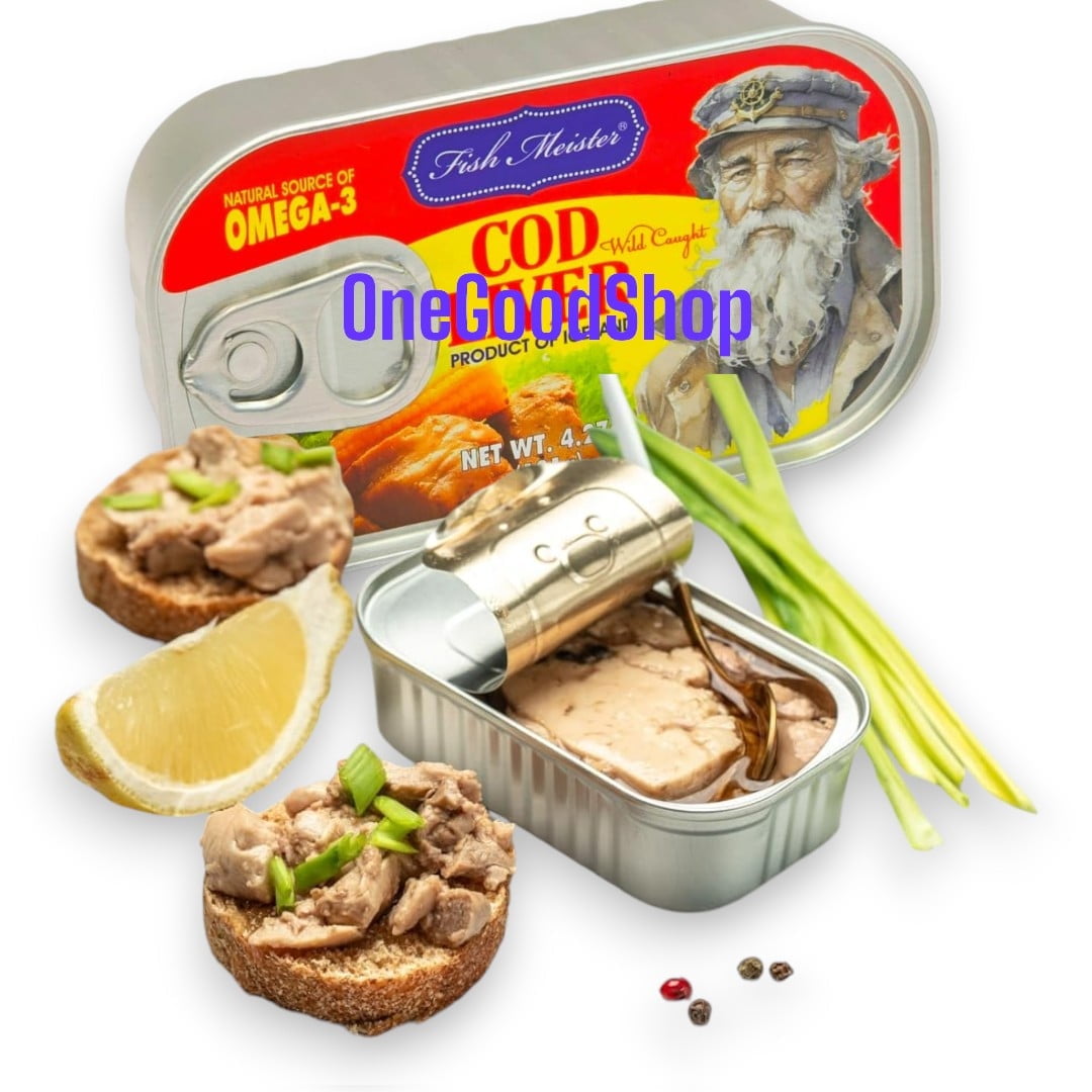 Fish Meister - Authentic COD LIVER Canned in Oil 4.27oz/121g | Natural Source of Omega-3, Rich in Vitamins A&D | Product of ICELAND - 6 Pack