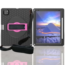 Dteck iPad Pro 12.9 inch Case 2022/2021/2020/2018, Shockproof Protective Case with 360 Rotating Hand Strap Stand Shoulder Strap Sturdy Rugged Case for iPad Pro 6th/5th/4th/3rd Gen 12.9", Black Rose