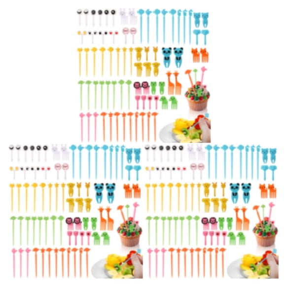 Langgg 76pcs Plastic Stylish Cartoon Food Toothpick For Kids Safe Durable And Easy To Clean Safe 3Set