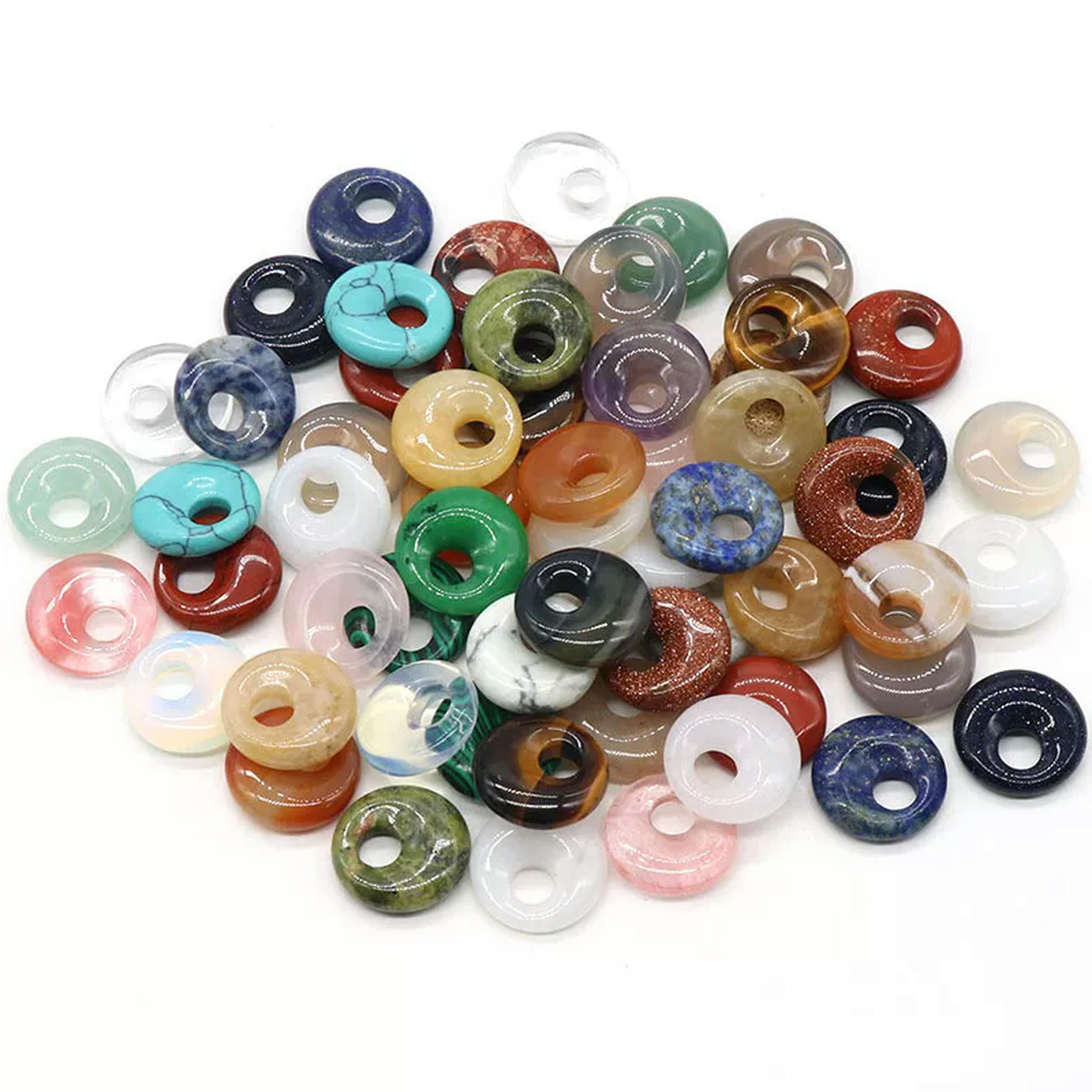 HOOUN 30pcs Mix Stone Natural Ping An Safety Buckle Deviation Round Bead Big Hole