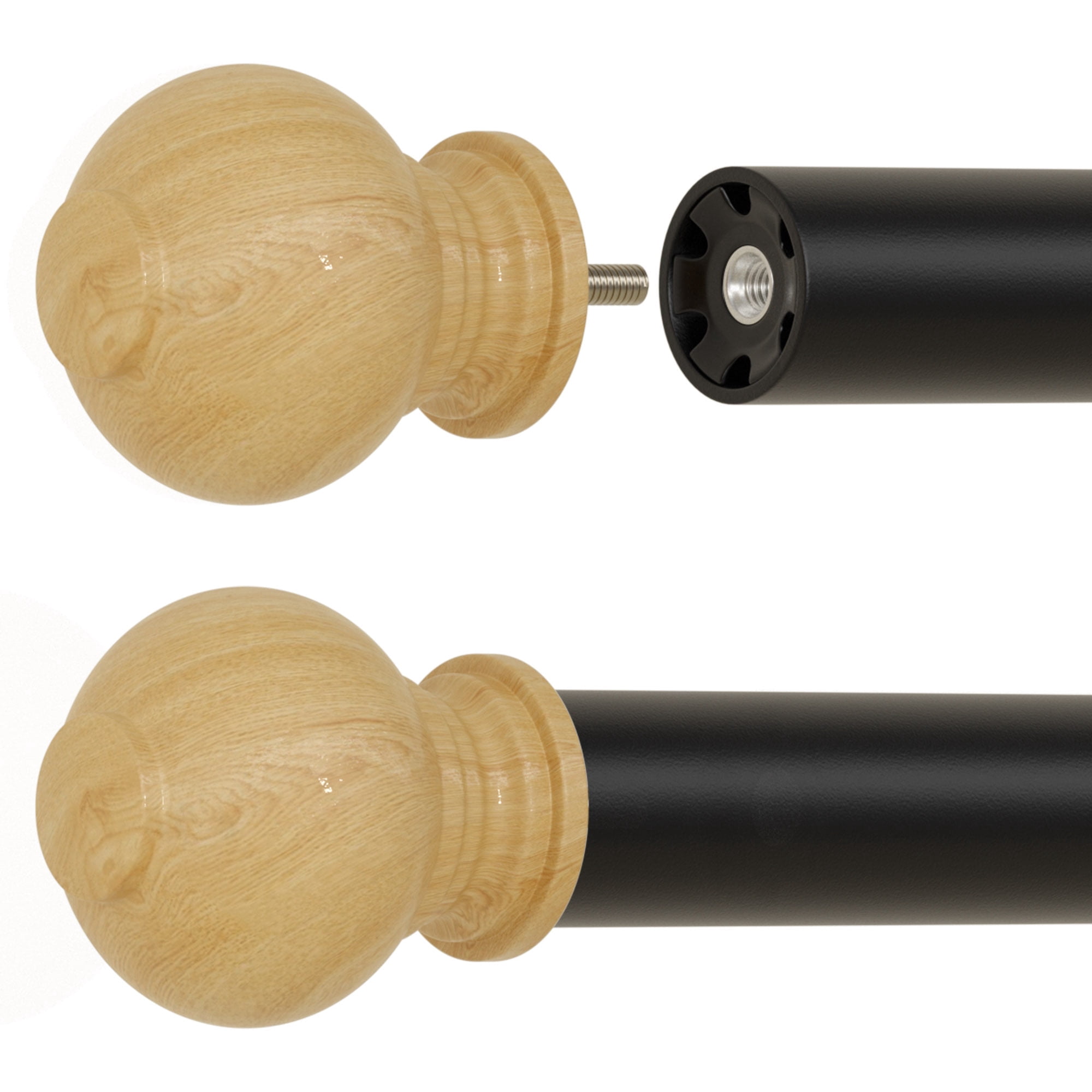 Curtain Rods for Windows 16 to 144 Inches, Adjustable 1 Inch Diameter Heavy Duty Curtain Rods with Wood Finials, Decorative Matte Black Drapery Rods with Brackets, Indoor/Outdoor Curtain Rod