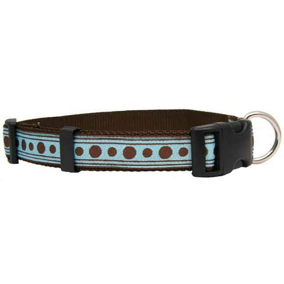 Country Brook Petz- Deluxe Turquoise with Brown Polka Dots Ribbon Dog Collar - Extra Large