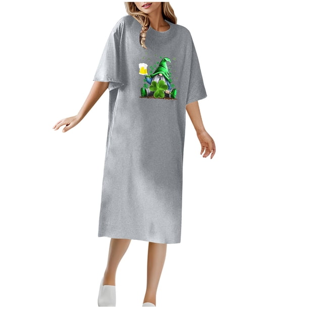 Vestido Corto de Verano Cuello Redondo Estilo de Camiseta de Longitud de Tobillo de Manga Corta, Altamente Elástico para Pijamas Y Ropa Interior Sexy