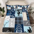 thumbnail image 2 of Homewish Rustic Horse Animal Twin Sheet Sets, Hippie Sheep Skeleton Twin Fitted Sheet, Southwestern Flat Sheet, Grey Blue Lightweight Room Decor, 3-Piece, 2 of 7