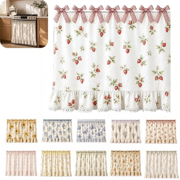 Farmhouse Oven Decorative Cloth, Lace Ruffle Stove Dust Cover Curtain with Bowknot for Kitchen Appliance Decoration