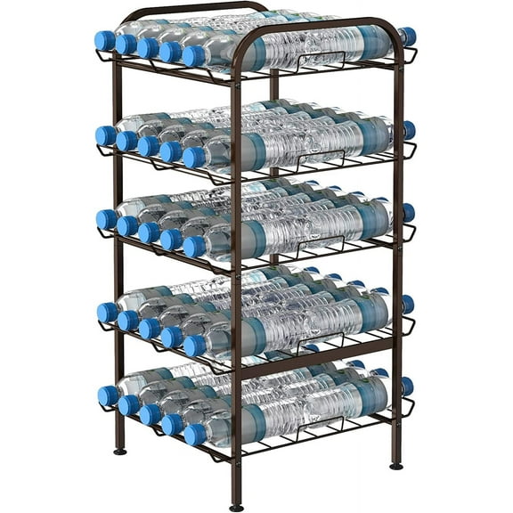 5 Tier Water Bottle Organizer Vertical Free Standing Storage Shelf Metal Beverage Rack Dispenser Large Capacity Bottled Water Holder Stand for Kitchen Party Pantry, Bronze