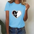 thumbnail image 4 of Hyknon Plus Size Tops for Women Fashion Crewneck Short Sleeve Loose Solid Color Pullover Going out Tops Spring Summer Valentine's Day Love Heart Printed Shirts, 4 of 5