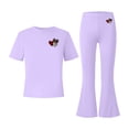 thumbnail image 6 of Girls Leopard Heart Clothing Set Teen 2 Piece Outfits Crewneck Oversized Short Sleeve Tops Flare Pants Sets School Loose Purple 11-12 Years, 6 of 6