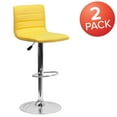 thumbnail image 3 of BizChair 2 Pack Modern Yellow Vinyl Adjustable Bar Stool with Back, Counter Height Swivel Stool with Chrome Pedestal Base, 3 of 14