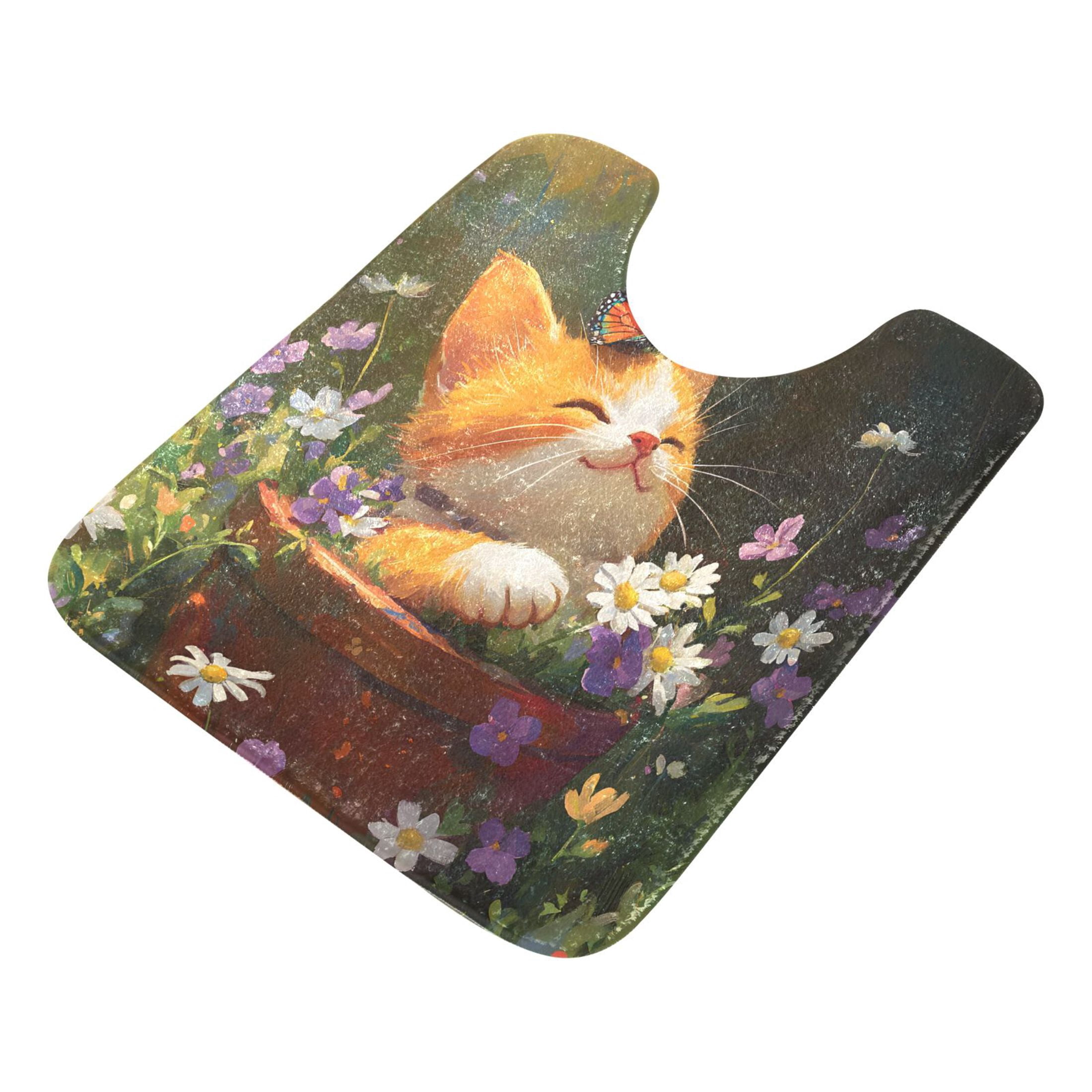 Ryvnso Retro Cute Cat Bathroom Shaggy Rugs Toilet Mat Soft Contour Rug