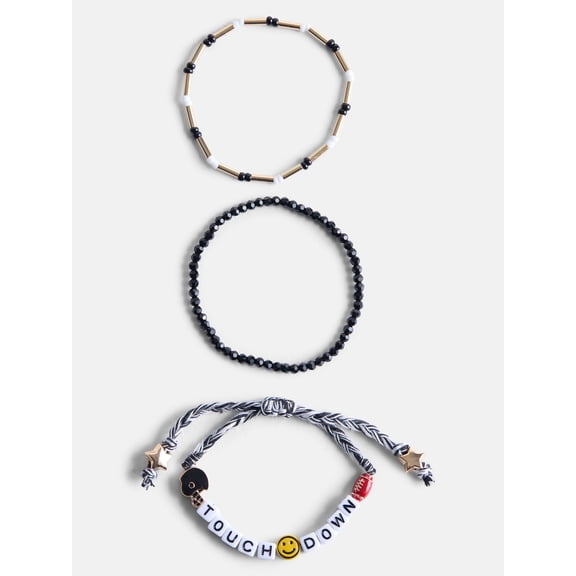 No Boundaries Women's Game Day Beaded Stretch Bracelets Set, 3 Piece, Black