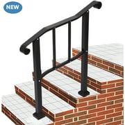 tonchean Iron Handrail for Stairs Fits 2 or 3 Steps, 39"L x 40"H Outdoor Stair Railing, Black