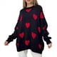 thumbnail image 2 of Suéter con Estampado de Corazón para Mujer, Sudadera de Punto de Larga con Gráfico de Amor, Camiseta Extragrande Negro S, 2 of 7