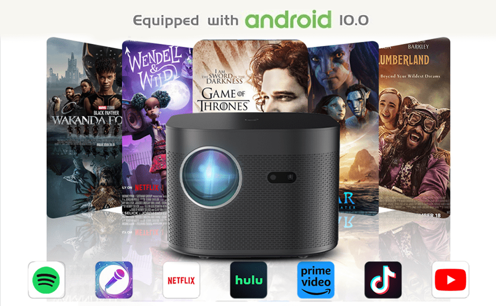 Portable Projector with WiFi and Bluetooth, 4K 1080p Support, Indoor/Outdoor Movie Projector