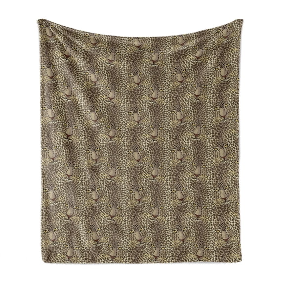 Leopard Print Soft Flannel Fleece Throw Blanket, Repetitive Cartoon Leo Wild Big Cat Faces in Natural Earthy Tones, Cozy Plush for Indoor and Outdoor Use, 60" x 80", Dark Tan Multicolor, by Ambesonne
