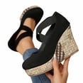 thumbnail image 5 of Women's Closed Toe Wedge Sandals for Women Trendy Round Toe Faux Suede Crisscross Elastic Strap Shoes Comfortable Espadrille Wedge Platform Sandals Fashion Plus Size Wide Width Brown Shoes for Women, 5 of 10